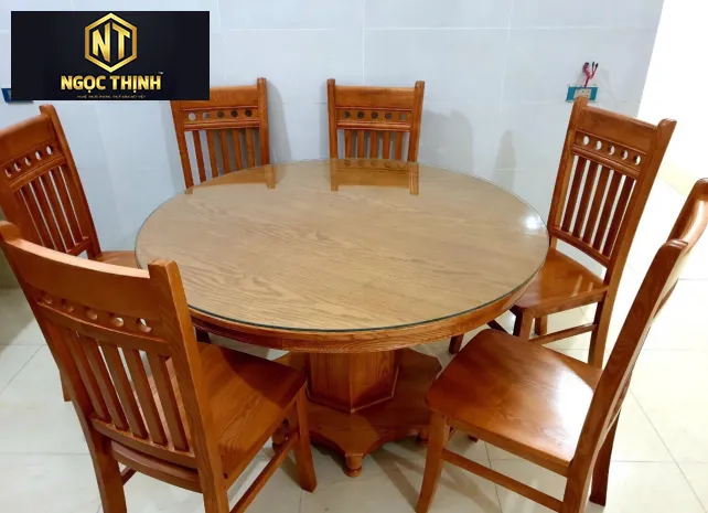 BỘ BÀN ĂN TRÒN GỖ SỒI CAO CẤP GIÁ TỐT LONG THÀNH ĐỒNG NAI